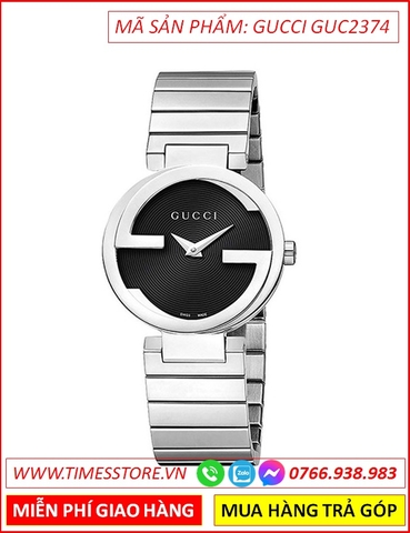 Đồng Hồ Nữ Gucci Interlocking Mặt Tròn Đen Dây Kim Loại (29mm)