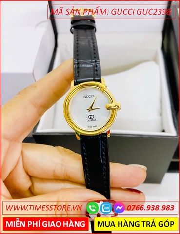 Đồng Hồ Nữ Gucci Mặt Tròn Trắng Vàng Gold Dây Da (26mm)