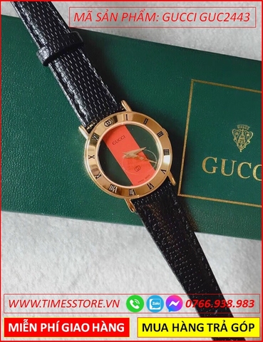 Đồng Hồ Nữ Gucci Mặt Tròn Xanh Đỏ Dây Da (26mm)