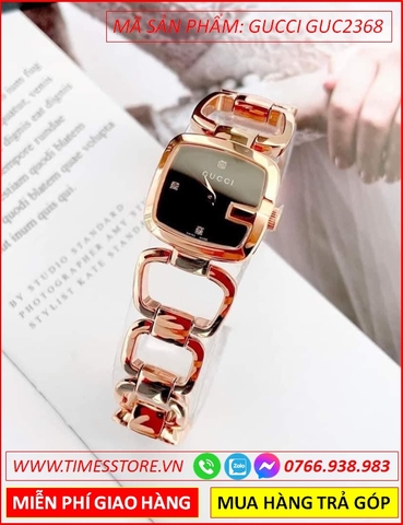 Đồng Hồ Nữ Gucci Mặt Vuông Đen Lắc Tay Rose Gold (28x32mm)