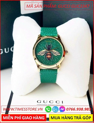 Đồng Hồ Nữ Gucci Timeless Mặt Con Ong Dây Da Xanh Lá (38mm)