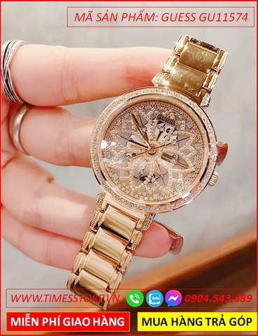 Đồng Hồ Nữ Guess Glitz Mặt 3D Bông Hoa Lily Dây Vàng Gold (36mm)