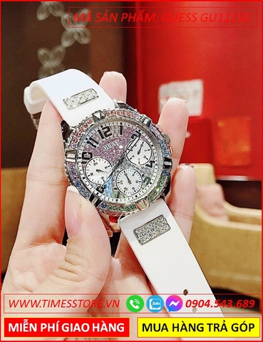Đồng hồ Nữ Guess Luxury Silicone Trắng Swarovski 7 Màu (38mm)