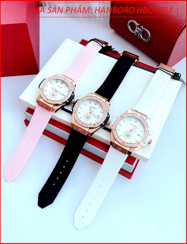 Đồng Hồ Nữ Hanboro Rose Gold Hình Hoa Cúc Dây Silicone Hồng (36mm)