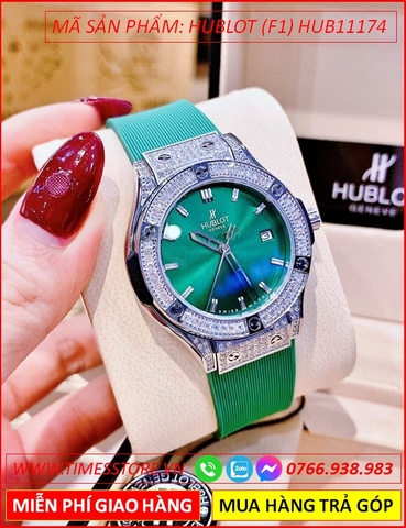 Đồng hồ Nữ Hublot F1 Big Bang Đính Đá Dây Silicone Xanh (34mm)