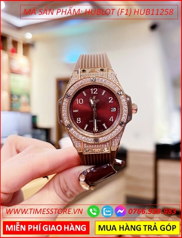 Đồng hồ Nữ Hublot F1 Bigbang One Click Automatic Rose Gold Dây Silicone Nâu (34mm)