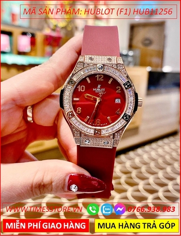 Đồng hồ Nữ Hublot F1 Bigbang One Click Đá Rose Gold Dây Silicone Đỏ (34mm)