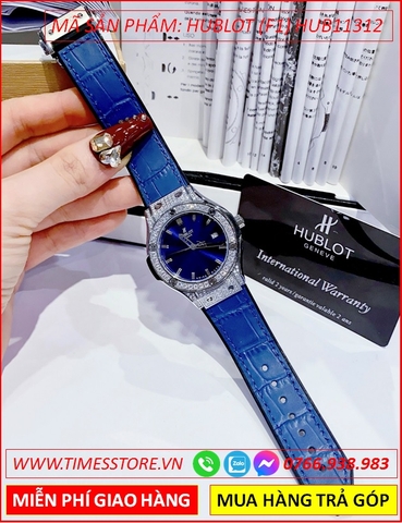 Đồng hồ Nữ Hublot F1 Classic Fusion Đính Đá Dây Silicone Xanh (34mm)