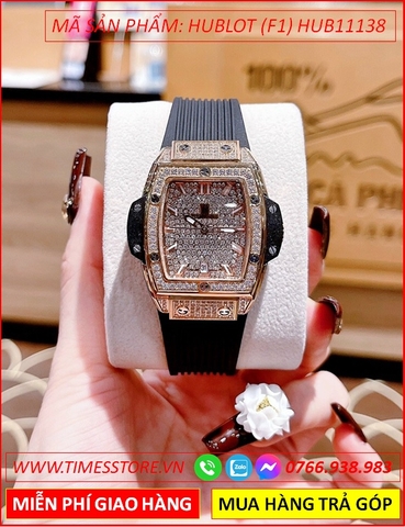 Đồng hồ Nữ Hublot F1 Mặt Vuông Swarovski Rose Gold Dây Silicone Đen (39mm)