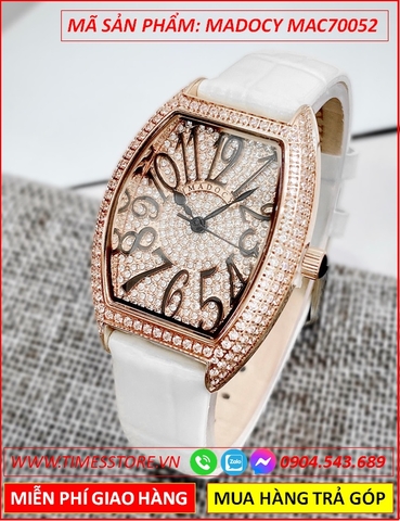 Đồng Hồ Nữ Madocy By Christian Mặt Oval Rose Gold Dây Da Trắng (36mm)