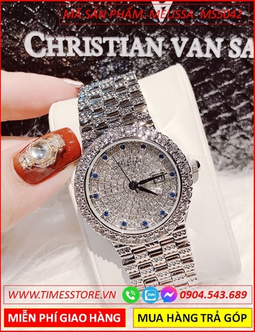 Đồng hồ Nữ Melissa Cọc Số Xanh Full Đá Crystal From Swarovski (32mm)