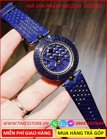 Đồng hồ Nữ Melissa Tựa Versace Mặt Tròn Dây Da Xanh Dương (38mm)