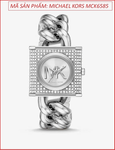 Đồng hồ Nữ Michael Kors Chain Lock Mặt Vuông Đính Đá Dây Kim Loại Mắt Xích (25mm)