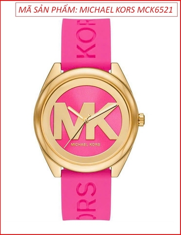 Đồng hồ Nữ Michael Kors Janelle Họa Tiết Logo Vàng Gold Dây Silicone Hồng (42mm)