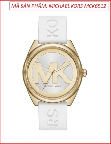 Đồng hồ Nữ Michael Kors Janelle Họa Tiết Logo Vàng Gold Dây Silicone Trắng (42mm)