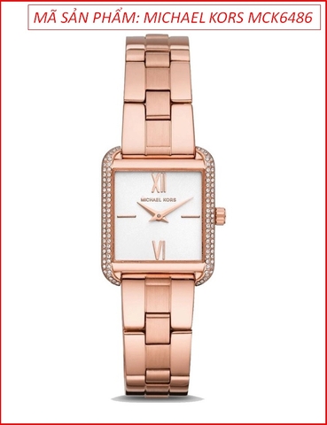 Đồng hồ Nữ Michael Kors Lake Mặt Chữ Nhật Đính Đá Dây Rose Gold (24x30mm)