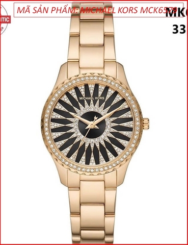 Đồng hồ Nữ Michael Kors Layton Mặt Đen Đính Đá Dây Vàng Gold (33mm)