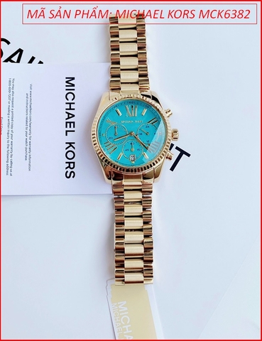 Đồng hồ Nữ Michael Kors Lexington Chronograph Mặt Xanh Dây Vàng Gold (38mm)