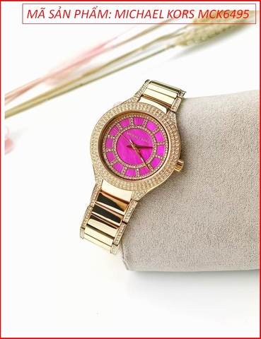 Đồng hồ Nữ Michael Kors Mini Kerry Mặt Hồng Đính Đá Dây Vàng Gold (33mm)