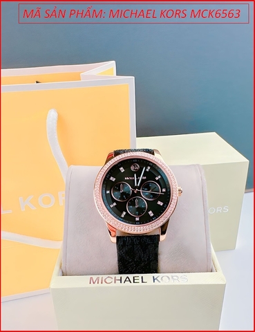 Đồng hồ Nữ Michael Kors Outlet Tibby Mặt Đen Đính Đá Dây Da (38mm)