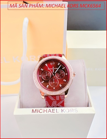 Đồng hồ Nữ Michael Kors Outlet Tibby Mặt Tròn Đính Đá Dây Da Đỏ (38mm)