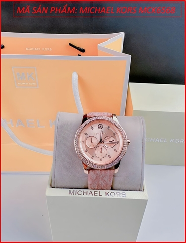 Đồng hồ Nữ Michael Kors Outlet Tibby Mặt Tròn Đính Đá Dây Da Hồng (38mm)