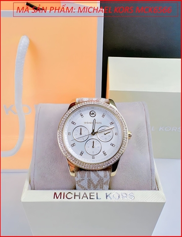 Đồng hồ Nữ Michael Kors Outlet Tibby Mặt Tròn Đính Đá Dây Da Trắng (38mm)