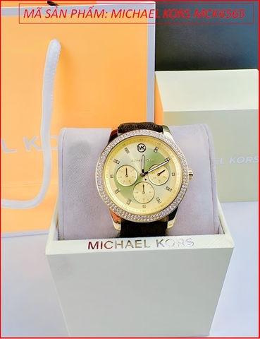 Đồng hồ Nữ Michael Kors Outlet Tibby Mặt Vàng Gold Dây Da Nâu (38mm)