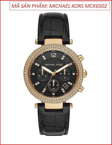 Đồng hồ Nữ Michael Kors Parker Chronograph Mặt Đen Đính Đá Dây Da (39mm)