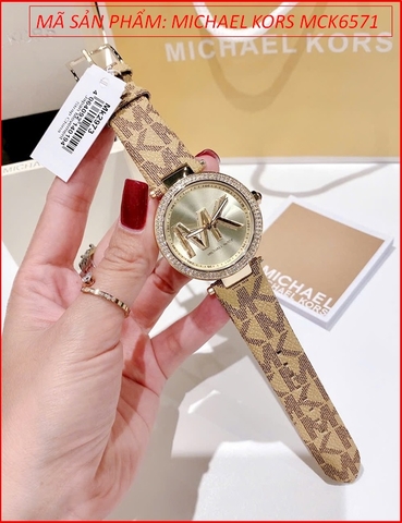 Đồng hồ Nữ Michael Kors Parker Mặt Vàng Gold Đính Đá Dây Da Nâu (39mm)