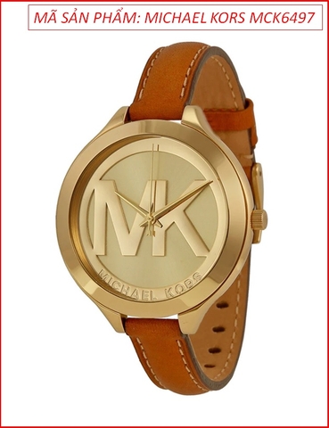 Đồng hồ Nữ Michael Kors Runway Mặt Vàng Gold Dây Da Nâu (40mm)