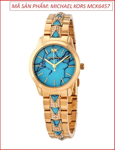 Đồng hồ Nữ Michael Kors Runway Mercer Mặt Xanh Dây Vàng Gold (28mm)