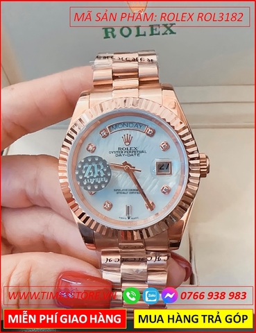 Đồng Hồ Nữ Rolex F1 Automatic Mặt Niềng Khía Dây Rose Gold (41mm)