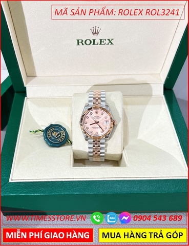 Đồng Hồ Nữ Rolex F1 Automatic Mặt Hồng Niềng Khía Dây Demi Rose Gold (31mm)