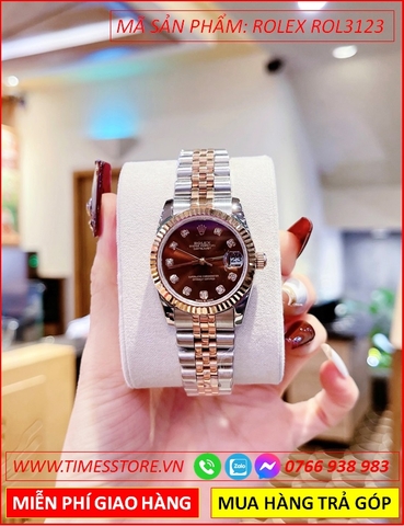 Đồng Hồ Nữ Rolex F1 Automatic Mặt Nâu Niềng Khía Dây Demi (31mm)