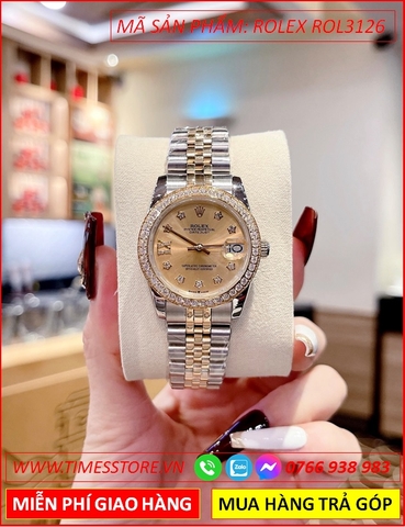 Đồng Hồ Nữ Rolex F1 Automatic Datejust Mặt Vàng Đính Đá Dây Demi (31mm)