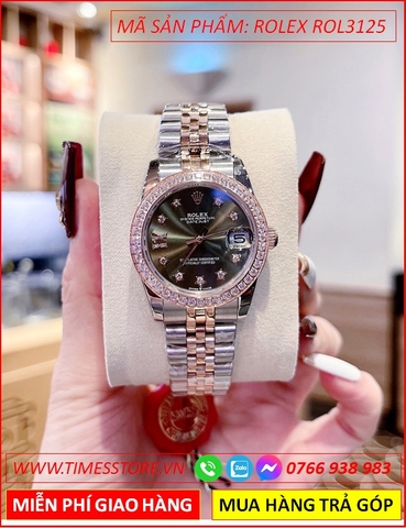 Đồng Hồ Nữ Rolex F1 Automatic Datejust Mặt Xanh Lá Dây Demi (31mm)