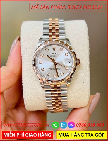 Đồng Hồ Nữ Rolex F1 Mặt Trắng Đính Đá Dây Demi (31mm)