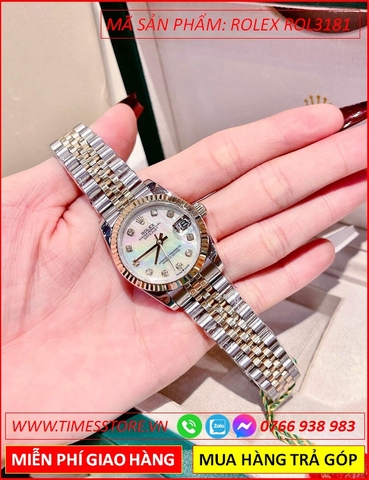 Đồng Hồ Nữ Rolex F1 Mặt Trắng Niềng Khía Dây Demi (31mm)