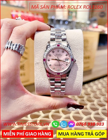 Đồng Hồ Nữ Rolex F1 Oyster Datejust Mặt Hồng Dây Kim Loại (32mm)