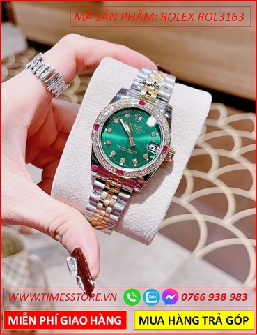 Đồng Hồ Nữ Rolex F1 Oyster Datejust Mặt Xanh Lá Dây Demi (32mm)