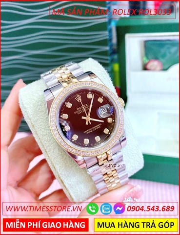 Đồng hồ Nam Rolex 1:1 siêu cấp mặt Đen Swarovski Vàng Gold (38mm)