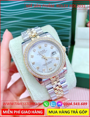 Đồng hồ Nam Rolex 1:1 siêu cấp mặt Trắng Swarovski Vàng Gold (38mm)