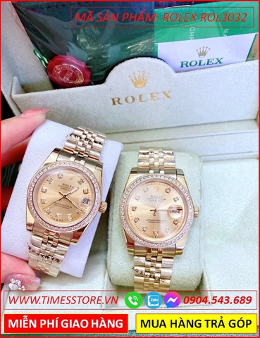 Đồng hồ Cặp đôi Rolex siêu cấp đính đá Swarovski Vàng Gold (32-38mm)
