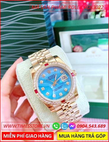 Đồng hồ Nam Rolex siêu cấp Swarovski mặt Xanh Vàng Full Gold (38mm)