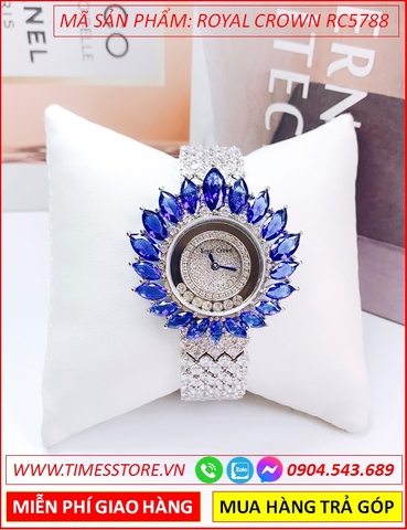 Đồng hồ Nữ Royal Crown Bông Hoa Tuyết Xanh Dương Lắc Tay Full Đá (36mm)