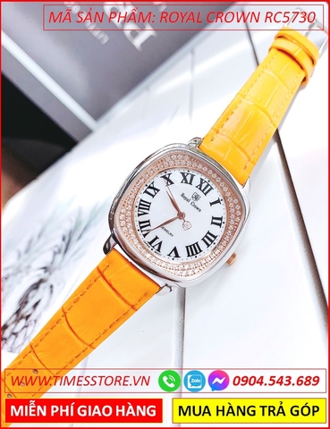 Đồng hồ Nữ Royal Crown Mặt Số La Mã Rose Gold Dây Da Vàng (34mm)