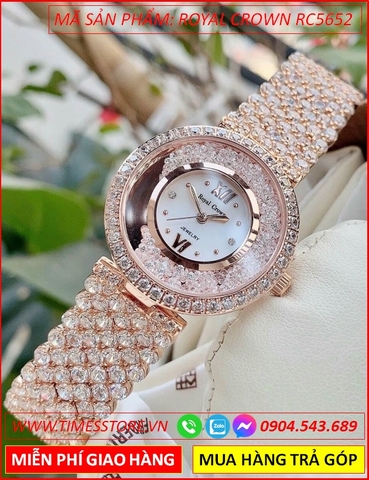 Đồng hồ Nữ Royal Crown Jewelry Full Đá Swarovski Rose Gold (32mm)