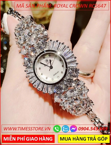 Đồng hồ Nữ Royal Crown Jewelry Đính Full Đá Swarovski Silver (36mm)