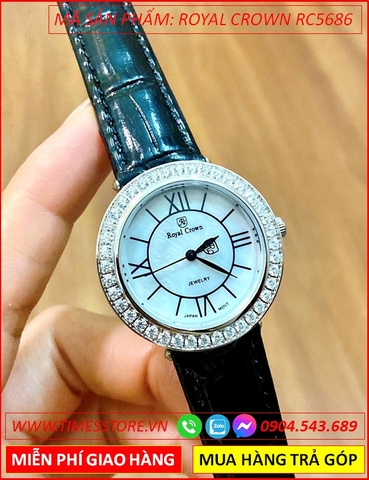 Đồng hồ Nữ Royal Crown Jewelry Mặt Tròn Dây Da Đen (33mm)